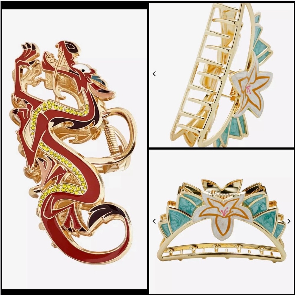 Disney Mulan Mushu and Magnolia Flower hair claw clips set / metal / NEW tags